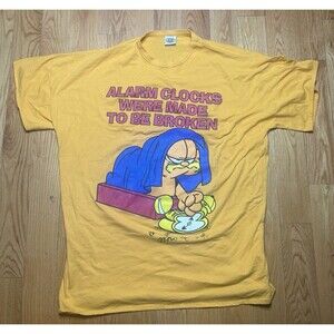 VTG 90s 100% Pure Garfield Cartoon Alarm Clocks Were Made To Be Broken Shirt 3XL